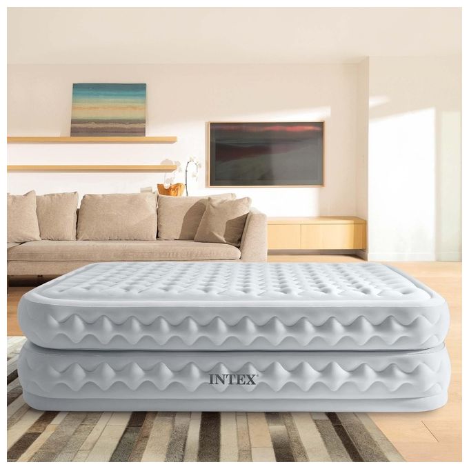 Intex 64490ND Dura-Beam Supreme Air-Flow Materasso Gonfiabile Matrimoniale Fiber-Tech Pompa Elettrica Integrata 152x203x51 cm 272 Kg colore Bianco