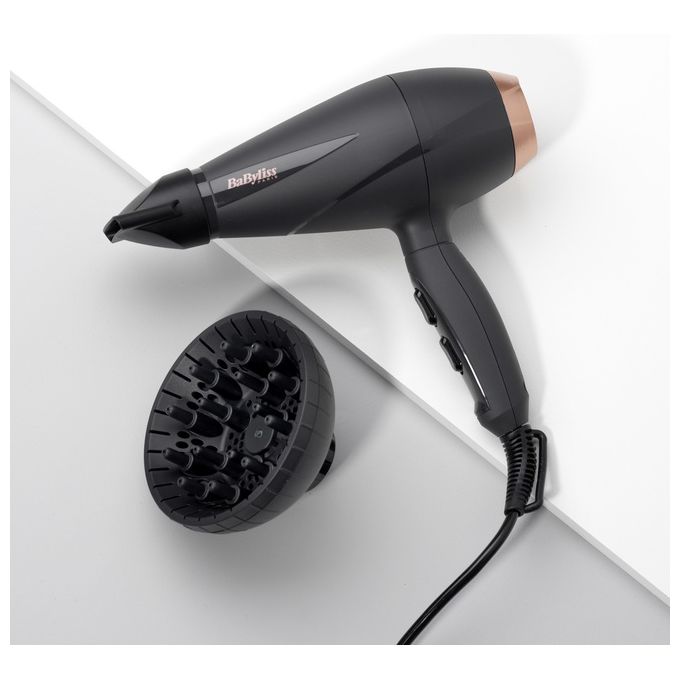 BaByliss 6709DE Smooth Pro Asciugacapelli 2100 W Ionico 2 velocita' con Concentratore e Diffusore colore Nero Oro Rosa
