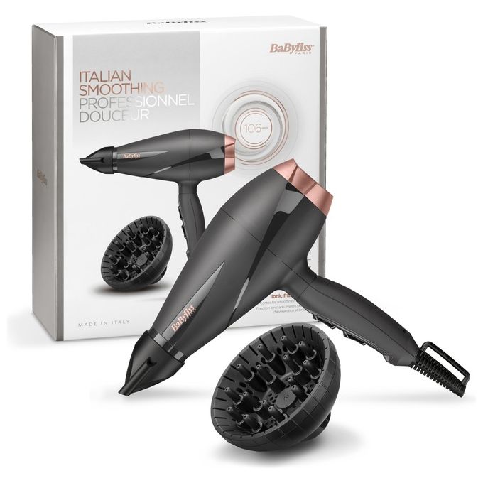 BaByliss 6709DE Smooth Pro Asciugacapelli 2100 W Ionico 2 velocita' con Concentratore e Diffusore colore Nero Oro Rosa