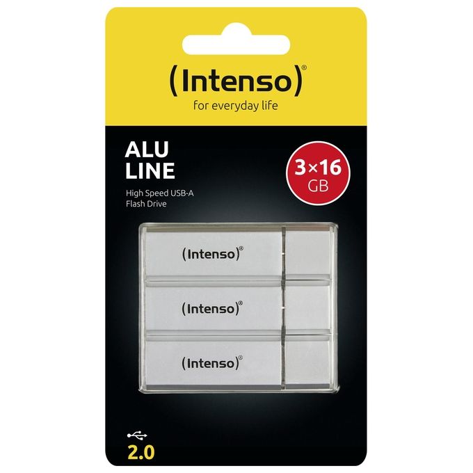 Intenso Alu Line Chiavetta 16Gb Silver Usb 2.0 3 Pezzi