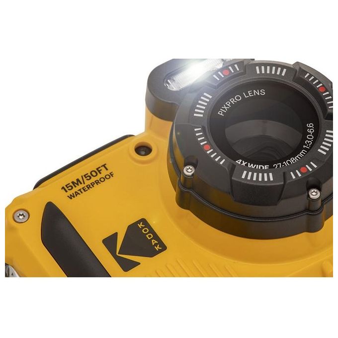 KODAK WPZ2YL PixPro Fotocamera Digitale Compatta 16 MP CMOS BSI Zoom Ottico 4x Video Full HD Wi-Fi Impermeabile fino a 15m Resistente agli Urti fino a 2m colore Giallo