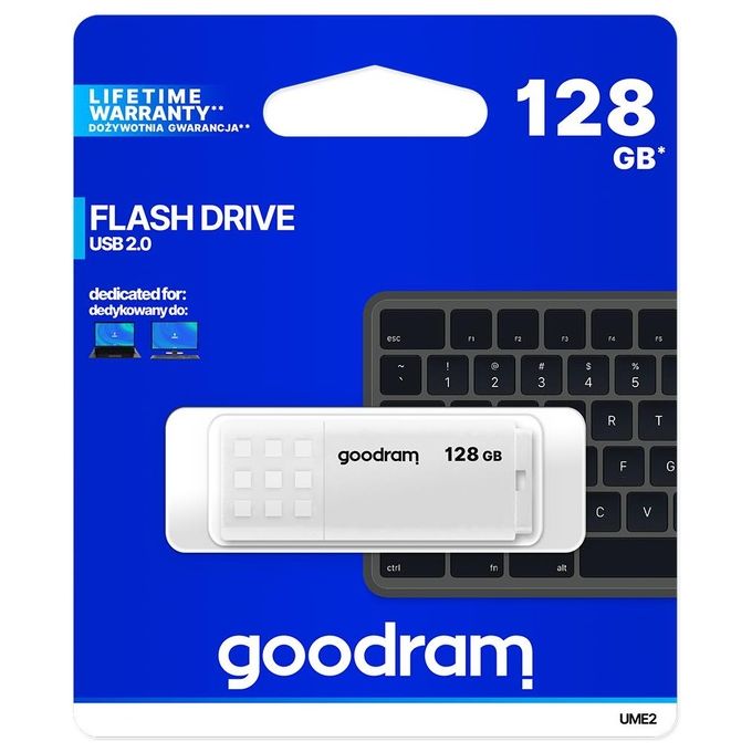 Goodram UME2-1280W0R11 UME2 Unita' Flash USB 128 GB USB Tipo A 2.0 Velocita' Lettura 20 MB-s Scrittura 5 MB-s colore Bianco
