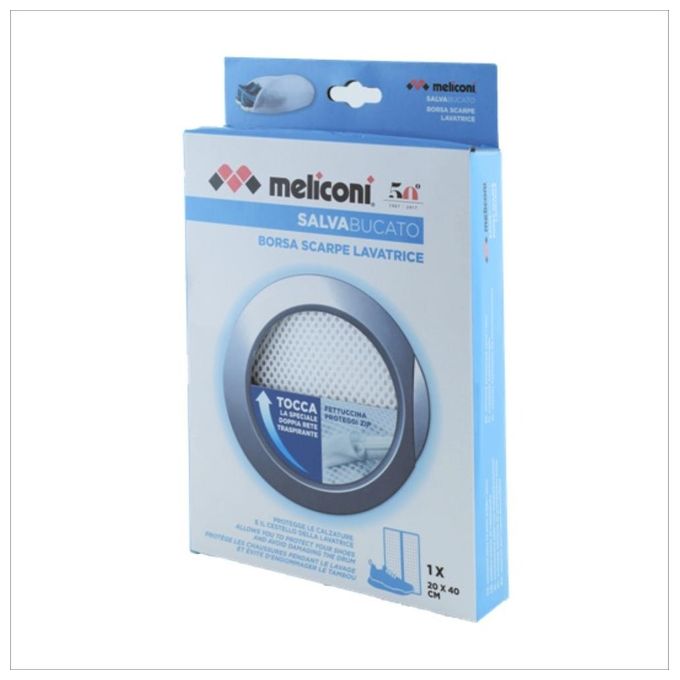 Meliconi Salvabucato Scarpe - Sacchetto protettivo per lavaggio scarpe, tessuto Double Washing Mesh, protezione per scarpe e cestello, Bianco