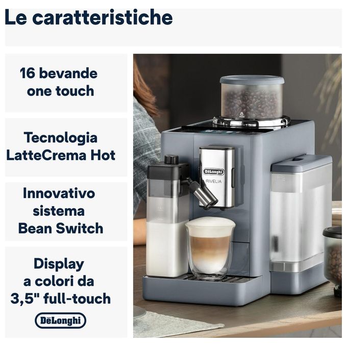 De'Longhi EXAM440.55.G Rivelia Macchina da caffe' Automatica 1,4 L 19 bar 1450 W Bean Switch LatteCrema Hot colore Grigio