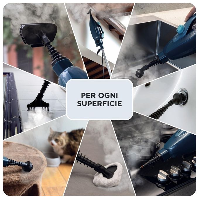 Ariete 4175-01 Steam Mop Foldable Scopa a Vapore 10 in 1 Pieghevole 1500W 0.35L autonomia 18 min colore Blu