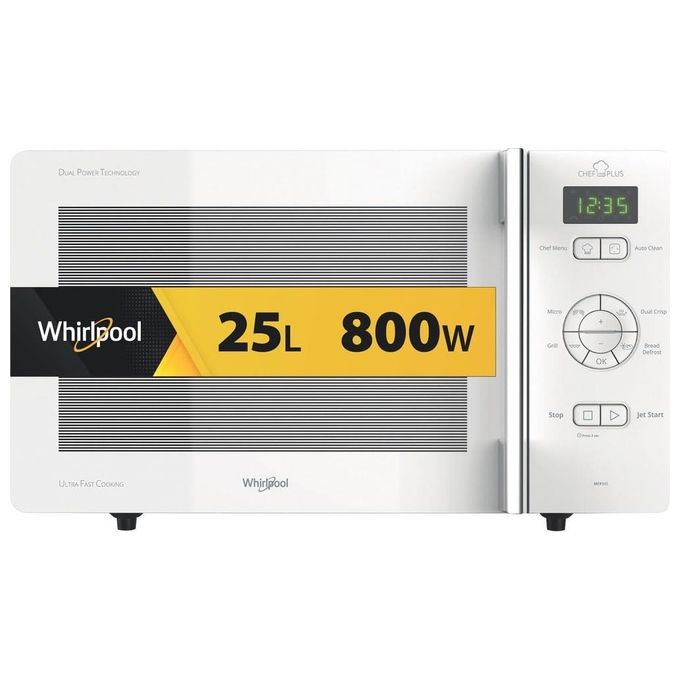 Whirlpool MCP 345 WH Forno a Microonde Combinato con Grill Capacita' 25 Litri Potenza 800 W Funzione DualCrisp Jet DeFrost Display Digitale Bianco