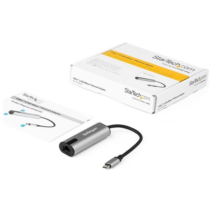 StarTech.com US2GC30 Adattatore Ethernet USB C a RJ45 2.5GbE NBASE-T 2.5 Gbps 1 Gbps 100 Mbps Nero Grigio