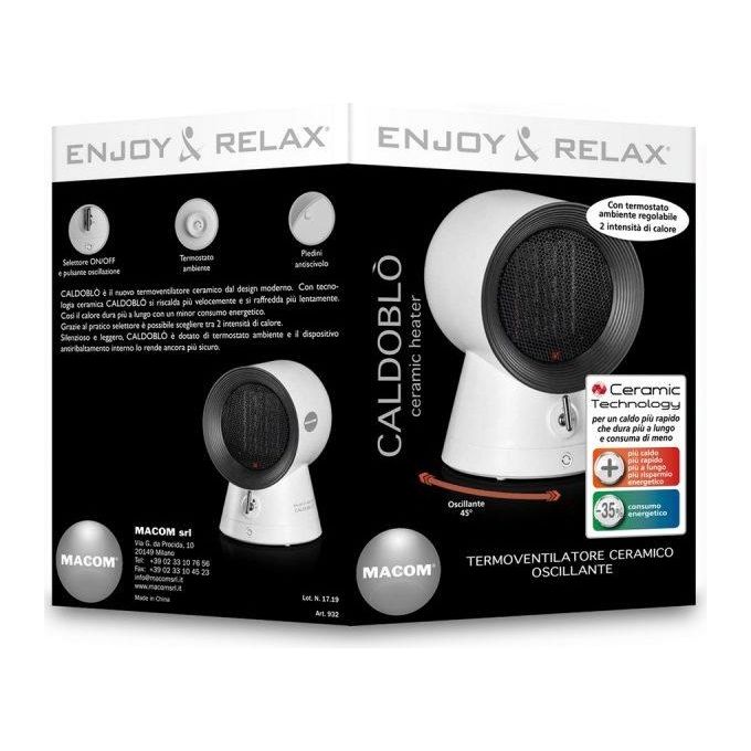 Macom Caldoblo' Termoventilatore con Tecnologia Ceramica a Basso Consumo Energetico 2 Livelli di Temperatura Termostato Ambiente Bianco 1500W