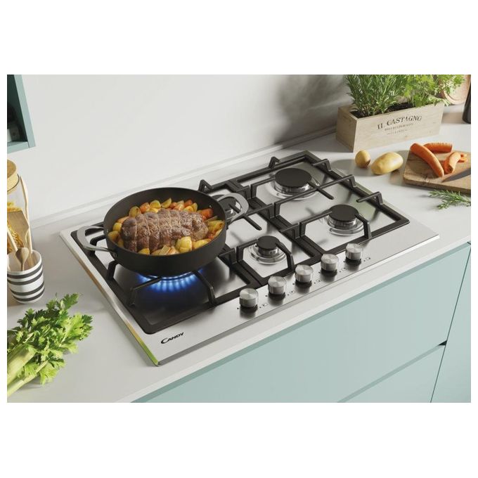 Candy CHG7WLWPX Piano Cottura a Gas 5 Zone Griglie in Ghisa 75 cm Acciaio Inox