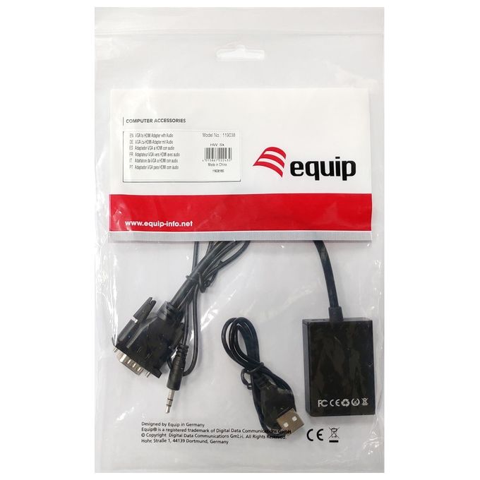 Equip 119038 Cavo e Adattatore Video 0.2mt Vga (D-Sub)  3.5mm Dvi-D  Usb Nero