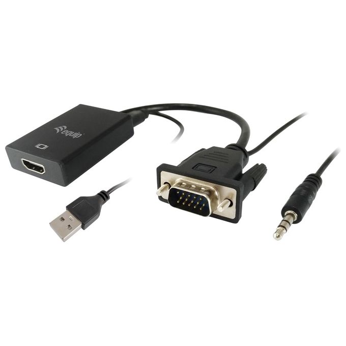 Equip 119038 Cavo e Adattatore Video 0.2mt Vga (D-Sub)  3.5mm Dvi-D  Usb Nero