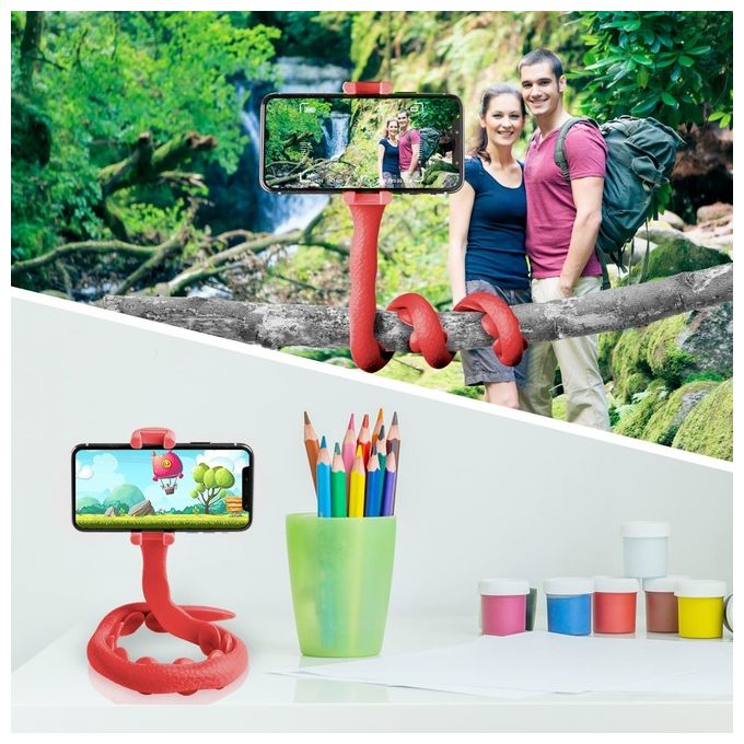 Celly Flexible Selfie Stick Snake Supporto Flessibile Per Smartphone Rosso