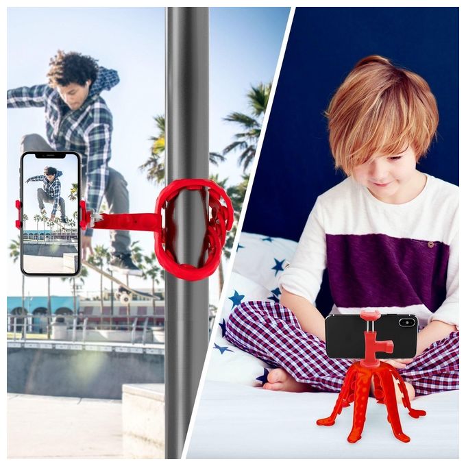 Celly Flexible Maxi Tripod Squiddy Max Supporto Per Smartphone Rosso