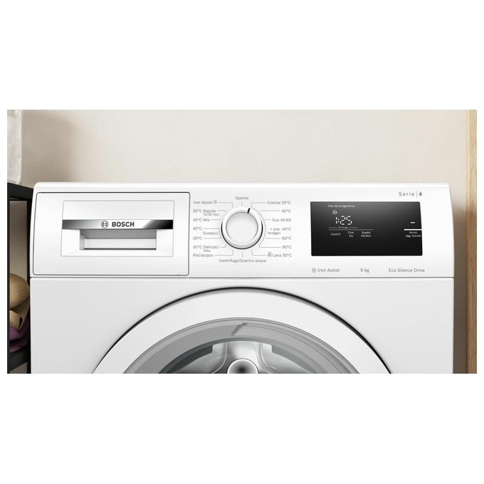 Bosch WAN24009II Serie 4 - Lavatrice a carica frontale da libera installazione 9 kg, 1200 rpm, Classe A, Iron Assist, EcoSilence Drive, ActiveWater Plus, (84,5x59,8x59,0 cm), Bianco