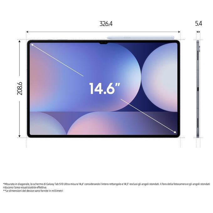 Samsung SM-X920NZAREUE Galaxy Tab S10 Ultra Tablet AI Display 14'' Dynamic AMOLED 2X Wi-Fi RAM 12GB 256GB Batteria 11200 mAh Android 14 IP68 colore Grigio