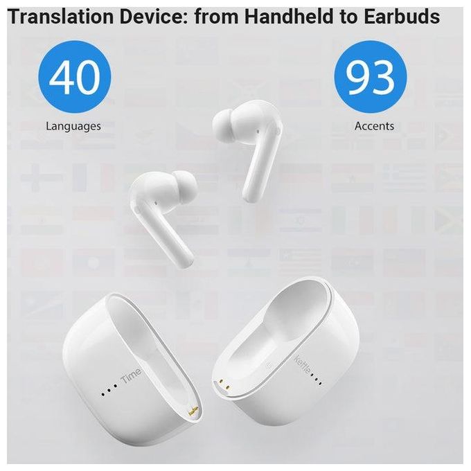 Timekettle M3 TRANSLATOR Traduttore Portatile Auricolare In-ear Bluetooth 5.2 40 Lingue Cancellazione Rumore IPX4 colore Bianco