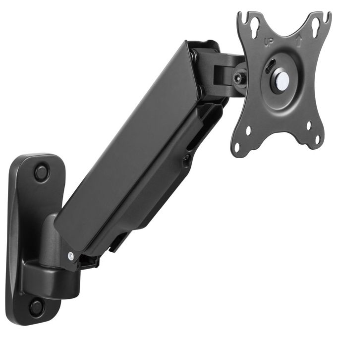 EQUIP 650136 Supporto da Parete per Monitor Singolo 17''-32'' con Molla a Gas Rotazione 360° Inclinazione Regolabile fino a 9 Kg colore Nero