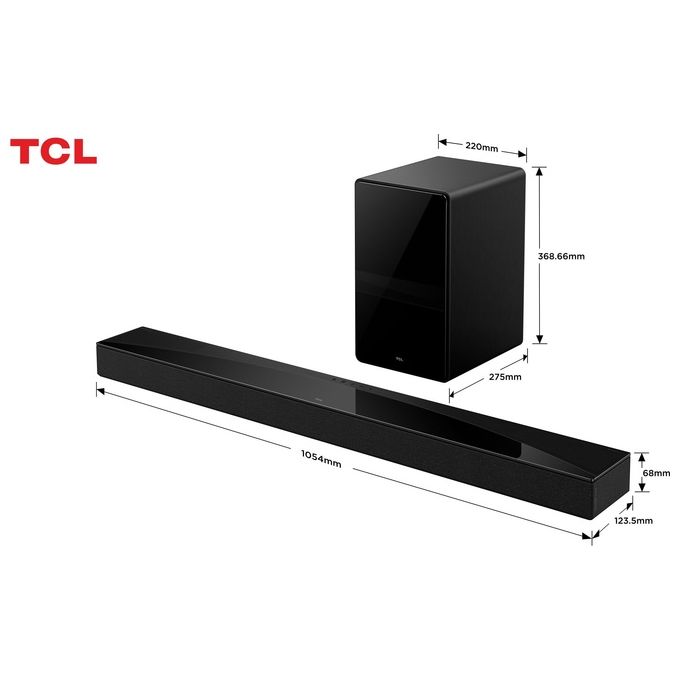 TCL Q75H Soundbar 5.1.2 canali 780W con Dolby Atmos e DTS:X subwoofer wireless Bluetooth 5.3 HDMI eARC Wi-Fi Chromecast Spotify Connect colore Titanio