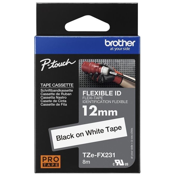 Brother Nastro Tz 12mm Nero Bianco Fless