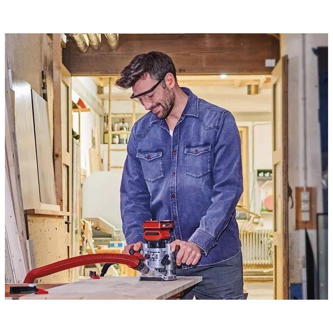Einhell 4350411 TP-RO 18 Li BL Fresatrice verticale a batteria Motore brushless 18 V Regolazione elettronica giri Attacco aspirazione 35 mm Luce LED integrata colore Nero Rosso Argento