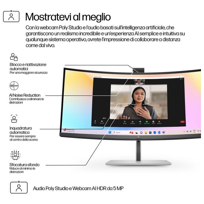 HP 8K157UT#ABB Series 7 Pro Monitor 34'' WQHD IPS Black Curvo con Webcam 5 MP HDR e Thunderbolt 4 colore Nero