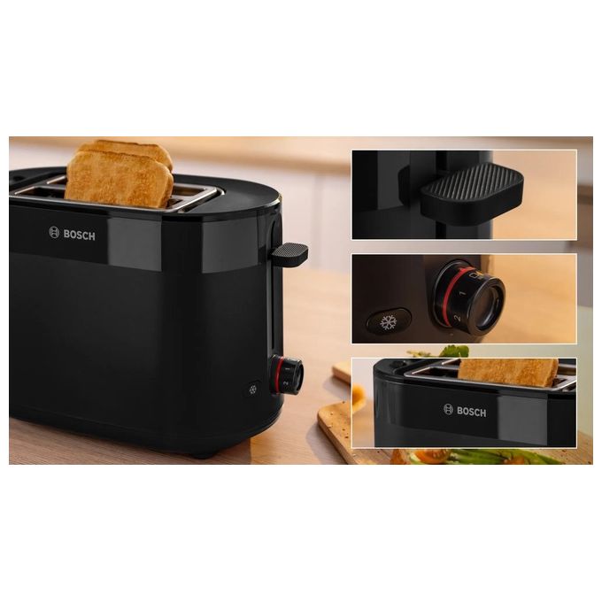 Bosch TAT2M123 MyMoment Tostapane 2 Fette 950 W Funzione Scongelamento e Riscaldamento Vassoio Raccoglibriciole Rimovibile colore Nero
