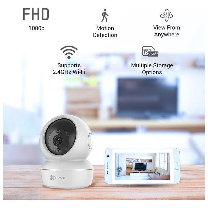 Ezviz CS-C6N Telecamera IP Wi-Fi Interno Motorizzata 360° Full HD 1080p Visione Notturna 10m Audio Bidirezionale MicroSD 256GB colore Bianco