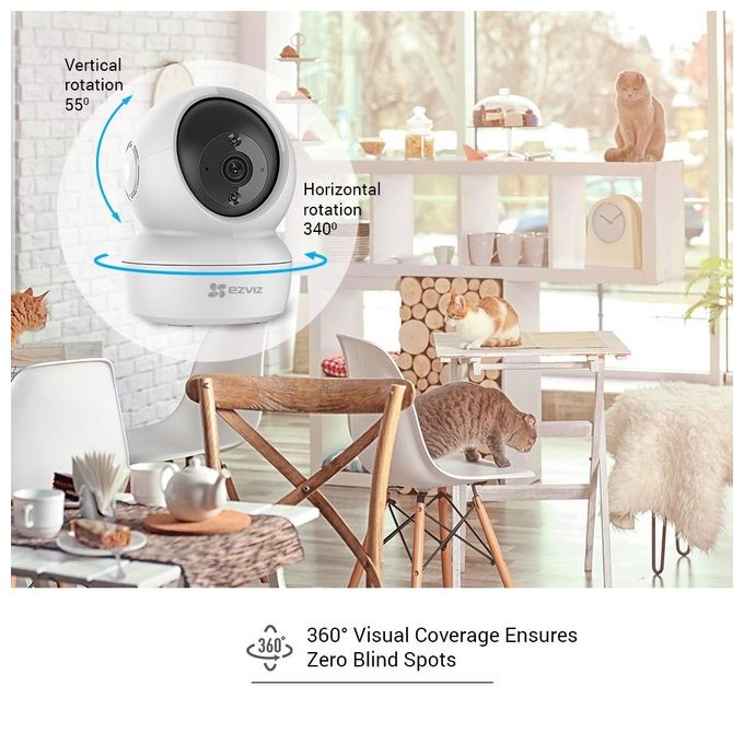 Ezviz CS-C6N Telecamera IP Wi-Fi Interno Motorizzata 360° Full HD 1080p Visione Notturna 10m Audio Bidirezionale MicroSD 256GB colore Bianco