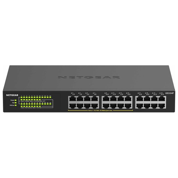 Netgear GS324P Switch Non Gestito Gigabit Ethernet 10-100-1000 Nero 1U Supporto Power over Ethernet