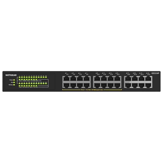 Netgear GS324P Switch Non Gestito Gigabit Ethernet 10-100-1000 Nero 1U Supporto Power over Ethernet