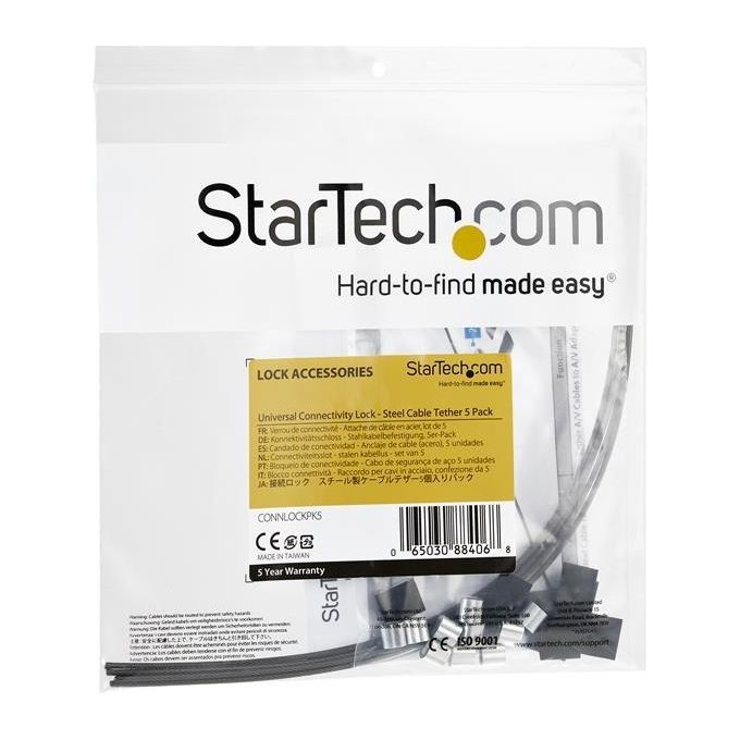 Startech.com Cavi di Raccordo di Sicurezza Confezione da 5 Acciaio Regolabili