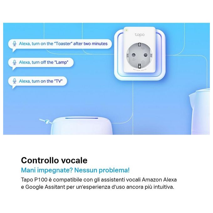 TP-Link Presa Intelligente WiFi Smart Plug, Compatibile con Alexa e Google Home, Controllo Remoto tramite APP Tapo, 10A, 2300W (Tapo P100)