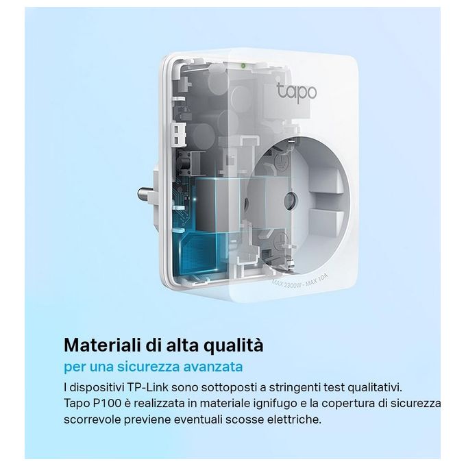 TP-Link Presa Intelligente WiFi Smart Plug, Compatibile con Alexa e Google Home, Controllo Remoto tramite APP Tapo, 10A, 2300W (Tapo P100)