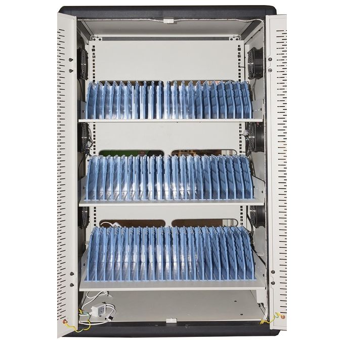 Link armadio alloggiamento 60 tablet con ruote multiprese incluse ventole di raffreddamento porta in acciaio traforata colore grigio nero