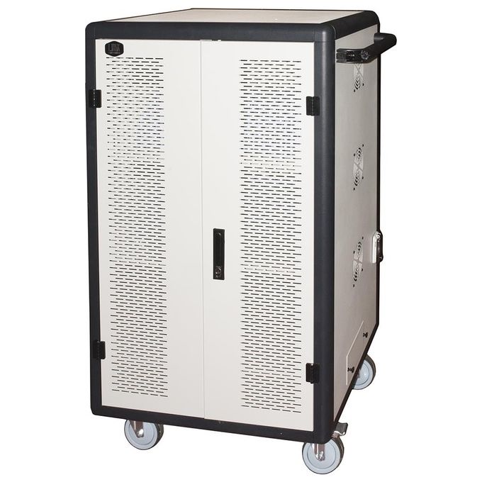 Link armadio alloggiamento 60 tablet con ruote multiprese incluse ventole di raffreddamento porta in acciaio traforata colore grigio nero