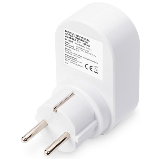 Digitus Presa a Muro Spina e Presa Schuko con 2 Prese Usb Tipo ''A'' Femmina