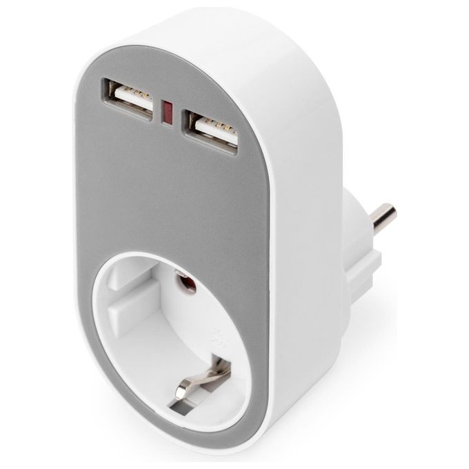 Digitus Presa a Muro Spina e Presa Schuko con 2 Prese Usb Tipo ''A'' Femmina