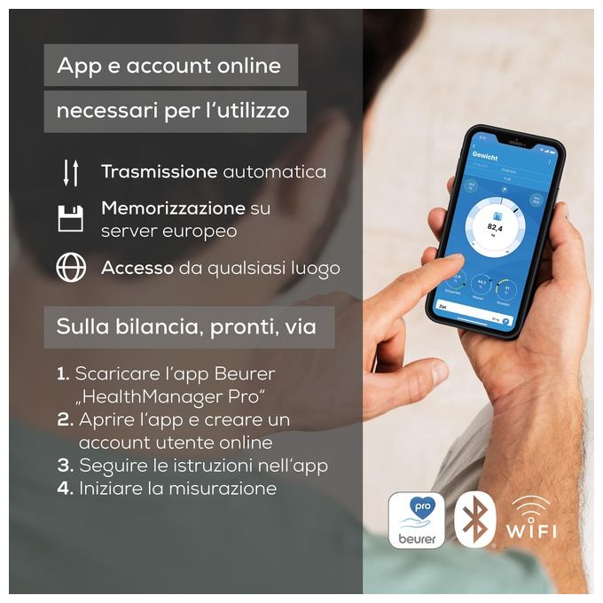 Beurer BF 990 Bilancia Diagnostica Wi-Fi Bluetooth 8 elettrodi 25 valori 180 Kg app HealthManager Pro colore Nero