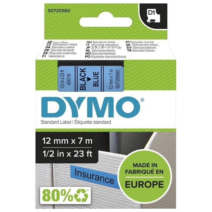 Dymo Nastro D1 12mmx7m Nero Blu