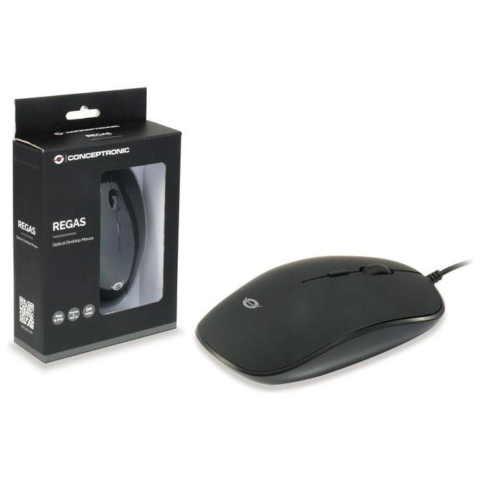 Conceptronic REGAS01B Mouse Ottico da Scrivania Nero