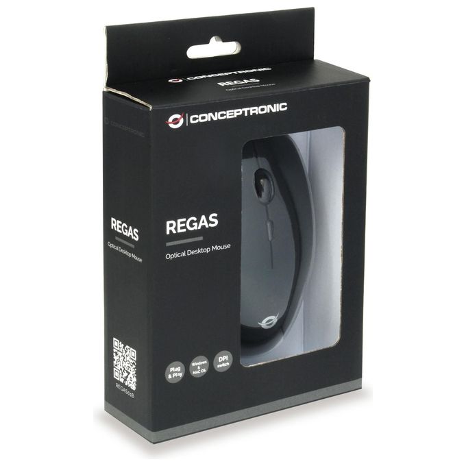 Conceptronic REGAS01B Mouse Ottico da Scrivania Nero