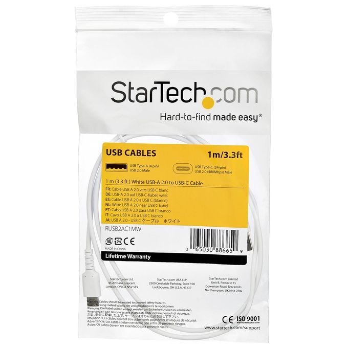 Startech RUSB2AC1MW Cavo da Usb 2.0 a Usb-C di 1mt Bianco