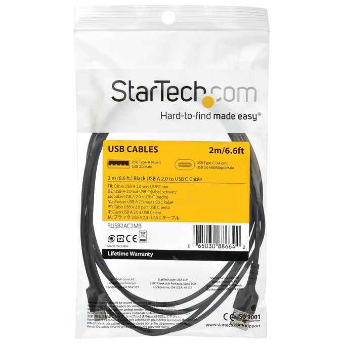 Startech RUSB2AC2MB Cavo da Usb 2.0 a Usb-C di 2mt Nero
