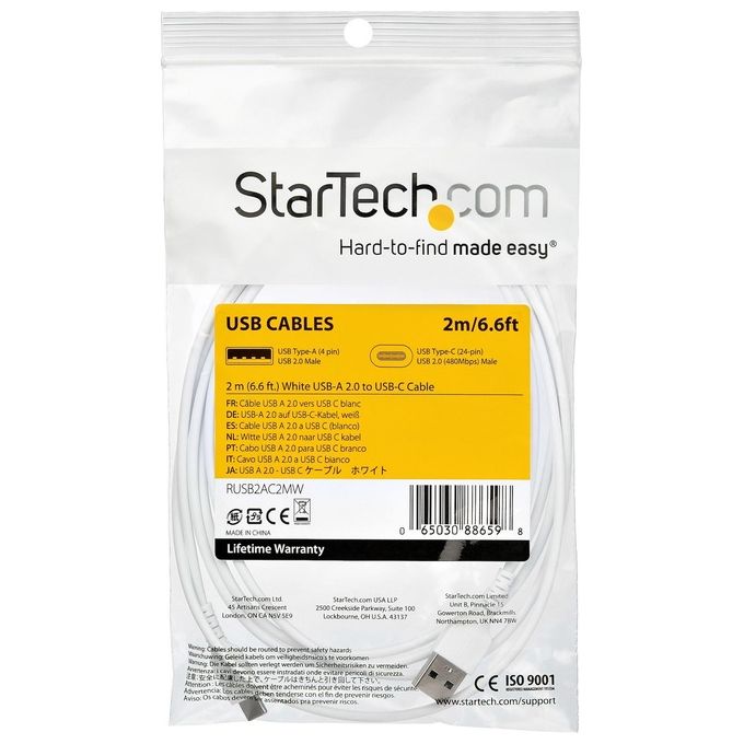 Startech RUSB2AC2MW Cavo da Usb 2.0 a Usb-C di 2mt Bianco