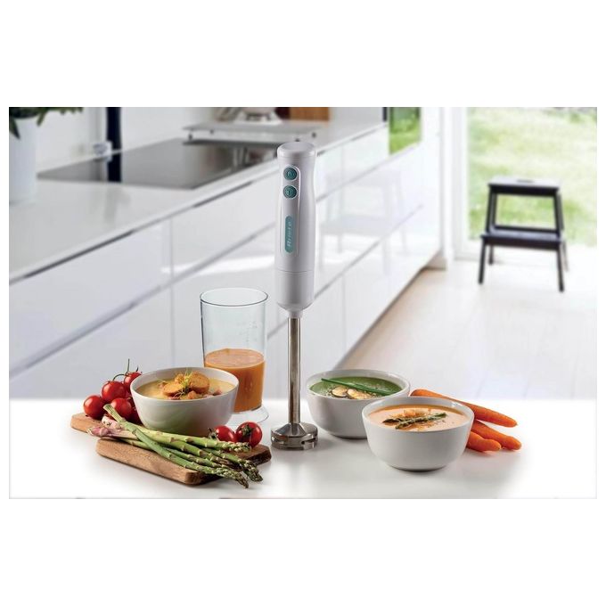 Ariete 601 Hand Blender Breakfast Frullatore ad Immersione 700W 2 Velocita' Lama in Acciaio Inox Gamba Removibile Bicchiere Trasparente Bianco