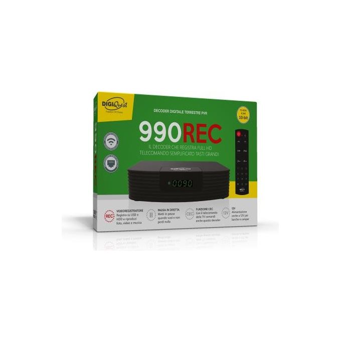 Digiquest DGQ990 HD Decoder Terrestre Full Hd Rec Doppio Telecomando