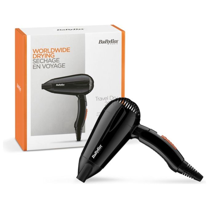 Babyliss 5344E Asciugacapelli da Viaggio 2000W Leggero e Compatto con Manico Pieghevole Doppio Voltaggio Nero