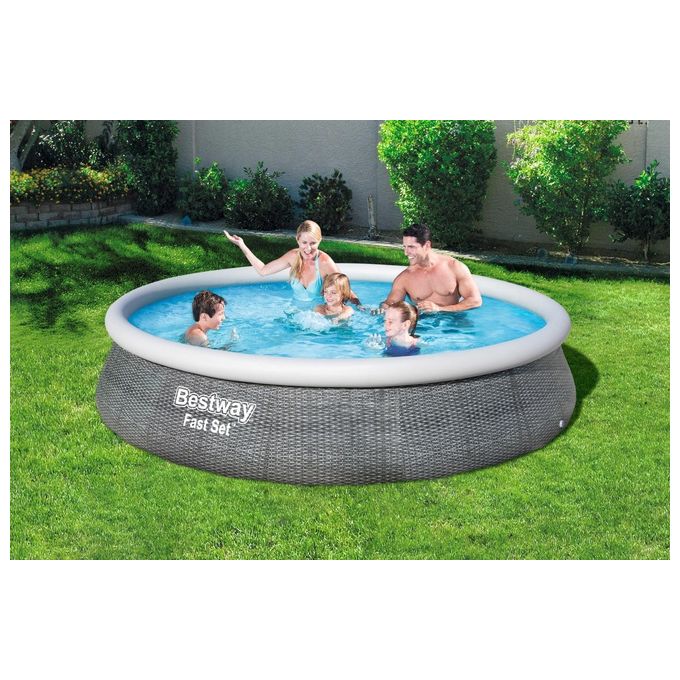 Bestway Fast Set Inflatable Pool Set Round Rattan 396x84c