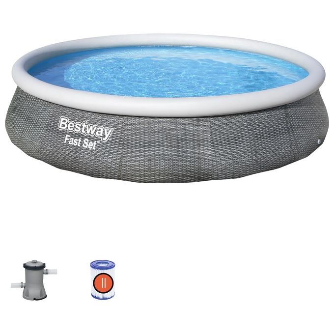 Bestway Fast Set Inflatable Pool Set Round Rattan 396x84c