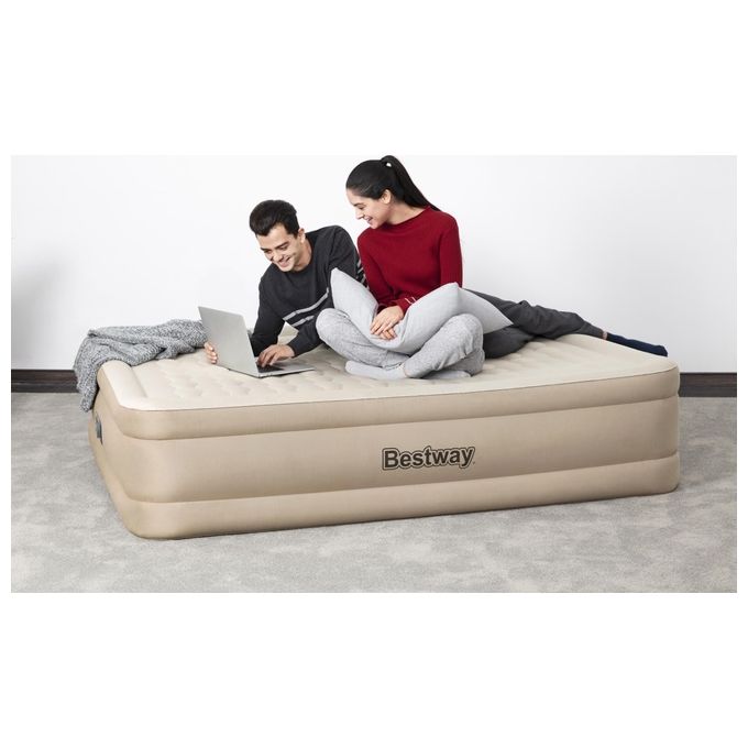 Bestway 69050 Fortech Materasso Gonfiabile Matrimoniale con Pompa Integrata 203x152x46 cm 350 Kg colore Beige